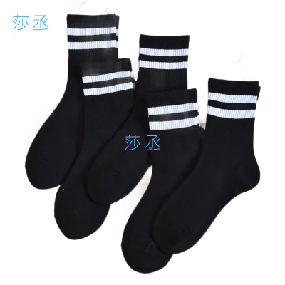 2/5双-袜子女韩版中筒学院风运动二杠四季款长袜春夏ins潮袜莎丞