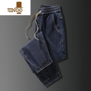 YANXU松紧腰牛仔裤男士春季新款潮牌痞帅宽松束脚工装哈伦裤子男款