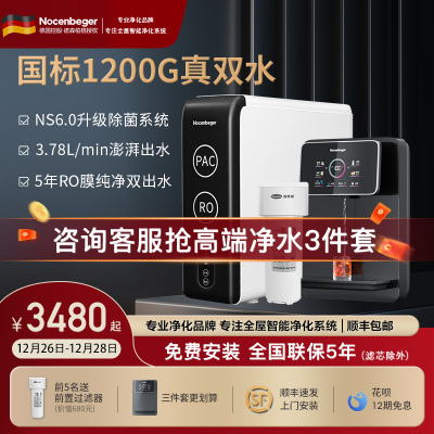 诺森柏格(Nocenbeger)净水器1200G鲜活双出水 X6Pro家用净水机RO反渗透过滤器厨下直饮净水器
