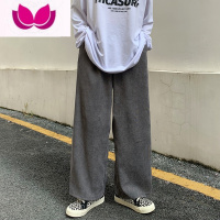 七斓裤子男港风ins复古灯芯绒休闲裤潮牌宽松大口袋直筒拖地裤