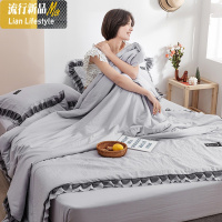 韩式蕾丝夏被四件套少女心公主风纯色花边夏凉被薄被子床裙三件套 三维工匠