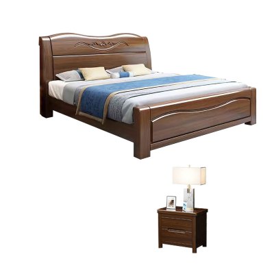 臻远ZY4022920胡桃木实木床1.8米双人床含一个床头柜