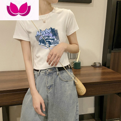 七斓chic港味温柔上衣女装夏季甜美高腰2022年新款休闲短袖t恤短款潮