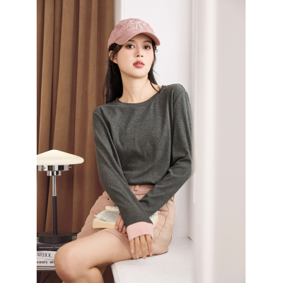 [3件8.5折59.4元,叠加优惠券]唐狮秋季新款针织长袖T恤女宽松韩系内搭袖口拼接别致上衣女