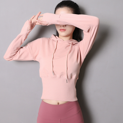 珂卡慕(KEKAMU)连帽收腰小卫衣春秋款帽衫瑜伽上衣长袖女外穿运动衫健身衣舒适粉色L