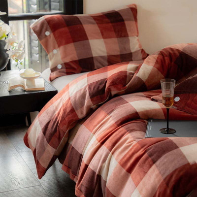 无印风加厚冬季牛奶绒床上四件套轻奢感双面珊瑚法莱被套加绒床单