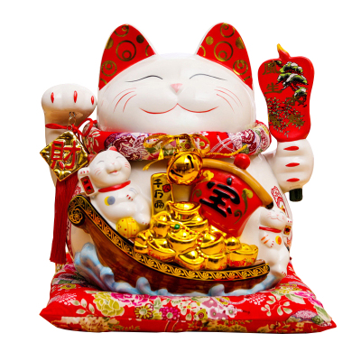 大号14寸陶瓷招财猫摆件陶瓷存钱罐招财猫储蓄罐礼盒装办公室前台客厅玄关酒柜家居装饰摆件送朋友商铺开业礼品乔迁礼物