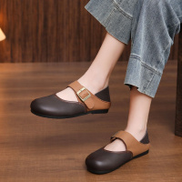 头层牛皮勃肯鞋女2026春季新款复古丑萌软皮平底单鞋圆头玛丽珍鞋