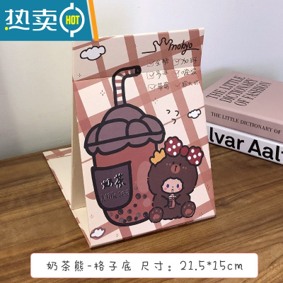 敬平可爱大号化妆镜女台式桌面镜子家用小型便携可折叠学生宿舍梳妆镜 灰色 奶茶熊-格子底便携式用镜