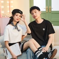 [1.5折价37元]唐狮情侣装夏季新款情侣短袖t恤男女上衣可爱头像印花宽松潮