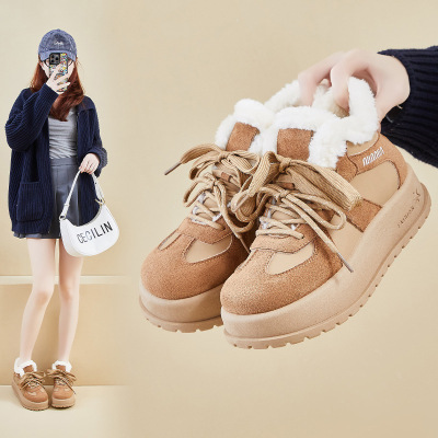 冬季加绒高帮小白鞋新款韩版ins女学生厚底增高板鞋休闲