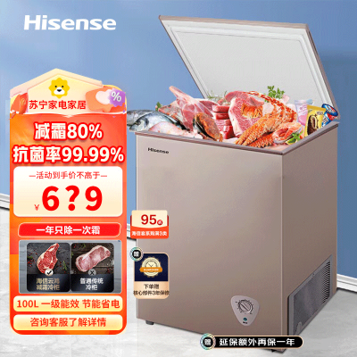海信(Hisense)100升低霜家用小冰柜 一级能效冷藏柜冷冻柜 顶开门单温母婴母乳小冰箱BD/BC-100NUD