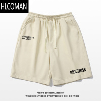 HLCOMAN美式简约休闲字母印花抽绳短裤男夏季ins潮牌宽松情侣直筒五分裤