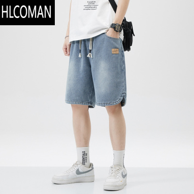 HLCOMAN2024新款美式星空纹牛仔短裤男士宽松潮流休闲五分中裤子薄款刺绣