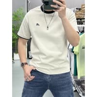 夏季青年款刺绣字母撞色圆领短袖T恤潮流简约气质情侣款宽松上衣