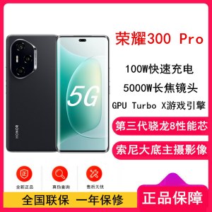 [全新]荣耀300 Pro 墨岩黑 12GB+256GB 第三代骁龙8芯 5G 5300毫安青海湖电池 100W快充 拍照手机