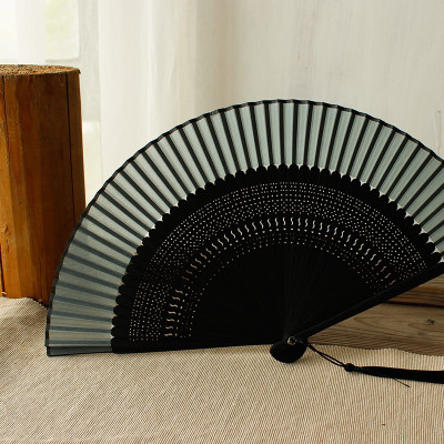 无邪日式扇子和风折扇7寸纯色竹扇礼品扇三维工匠黑骨紫色