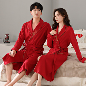 新款秋冬季情侣睡衣睡袍女棉质长袖宽松加大码男士浴袍家居服晨袍