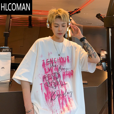 HLCOMAN美式短袖T恤男士夏季2025新款宽松潮牌帅气休闲五分袖上衣服