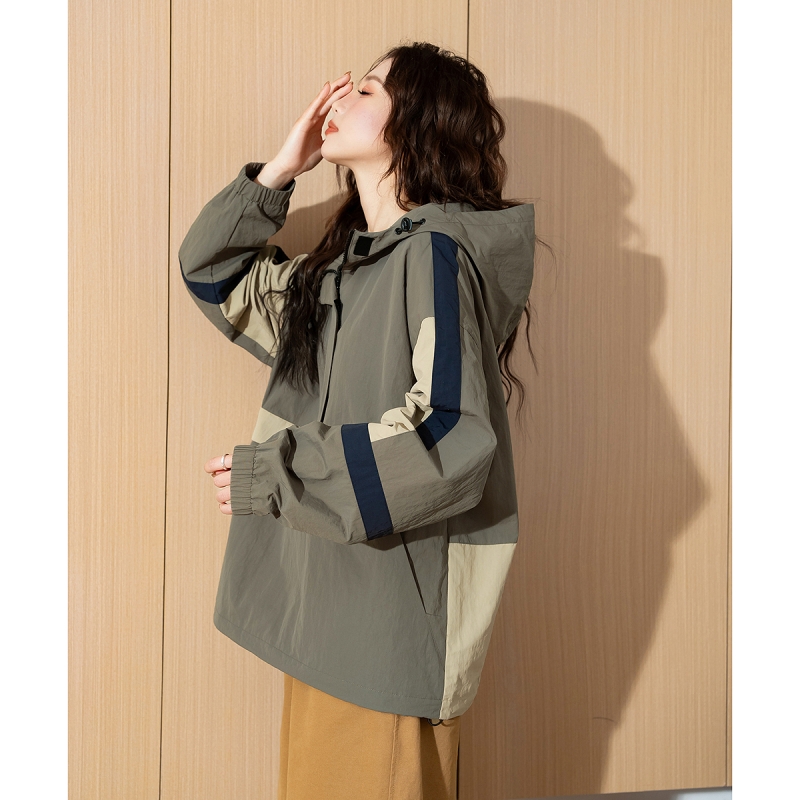 [2.5折价204元]放仓库唐狮春季新款外套女连帽工装冲锋少上衣休闲卫衣