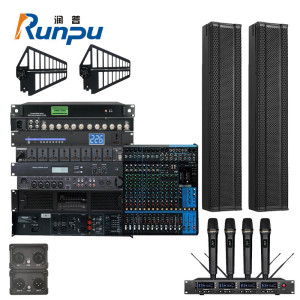 润普Runpu RP-FT-W3560L 会议室音频扩声系统(音柱/功放/调音台/反馈/无线话筒)本地会议扩音套装