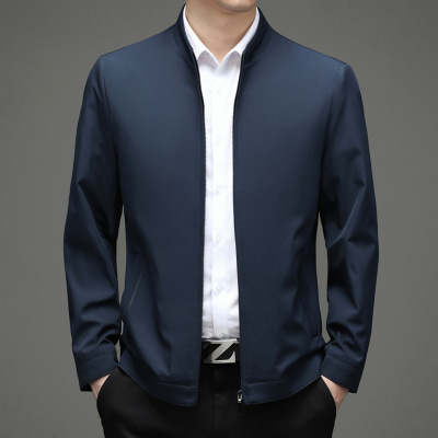新款男装春秋的外套夹克轻商务休闲中年立领拉链男士夹克衫