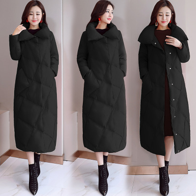 fish basket冬季羽绒棉服女士中长款韩版宽松过膝棉袄加长加厚棉衣