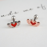 韩国进口滴釉小巧迷你天使翅膀红心甜美本命新年喜庆耳骨钉送女朋友老婆情人节七夕生日礼物