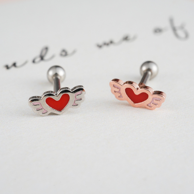 韩国进口滴釉小巧迷你天使翅膀红心甜美本命新年喜庆耳骨钉送女朋友老婆情人节七夕生日礼物