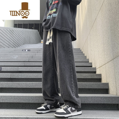 YANXU美式复古牛仔裤男款潮牌阔腿裤直筒宽松青少年大码男士裤子