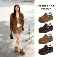 发泡底羊羔毛单鞋女冬季新款复古加绒雪地靴休闲百搭毛毛棉鞋