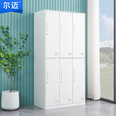 尔迈 宿舍更衣柜公寓柜储物柜带锁存包柜鞋柜职员更衣柜存放柜 纯白色六门更衣柜