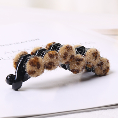 网红豹纹毛绒香蕉夹竖夹马尾发夹后脑勺一字夹子头饰发卡大号抓夹