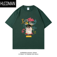 HLCOMAN美式潮牌趣味脆狗堡柴犬印花短袖t恤男夏季休闲宽松圆领半袖