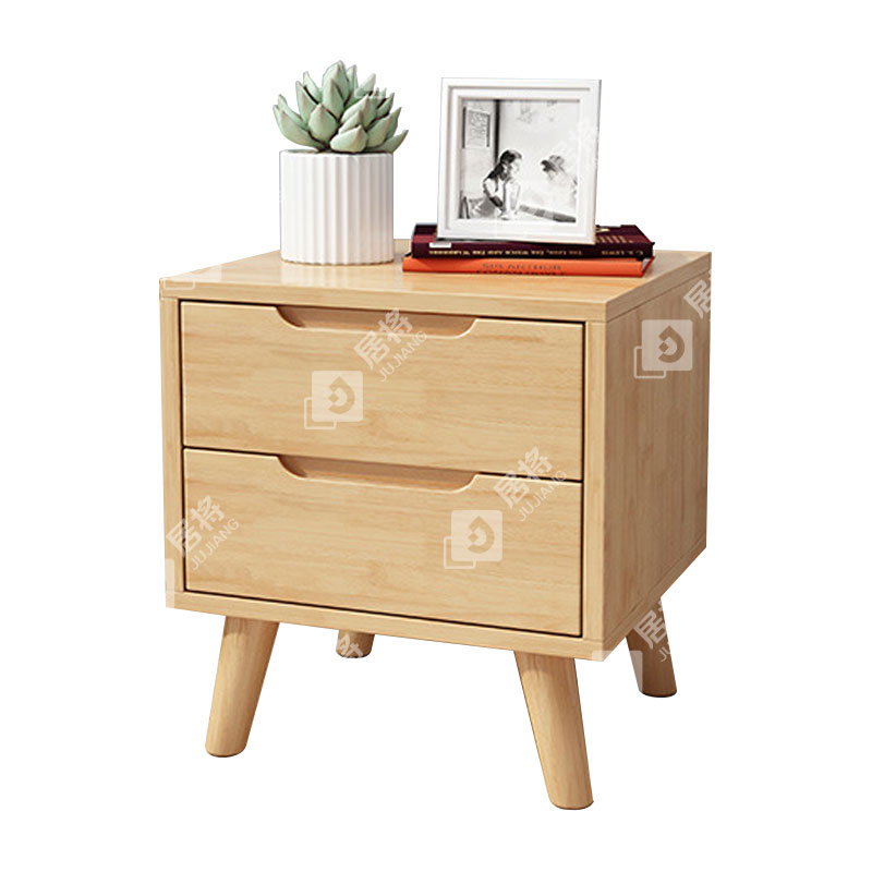 居将 JJ4030702 实木床头柜简约床边柜子收纳柜储物柜 斜脚双抽款