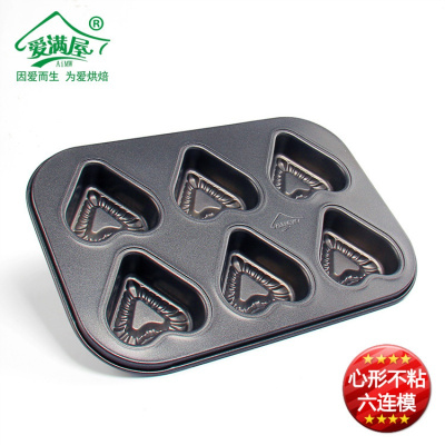 敬平(JING PING)小蛋糕模具6/4连迷你马芬蜂蜜无水蛋挞烤盘烘焙家用四连鸡蛋老式 心形南瓜6连烤盘26*18*2