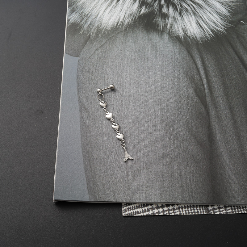 jda韩国耳饰品链条爱心埃菲尔铁塔流苏时尚耳骨钉螺丝堵拧送女朋友老婆情人节七夕生日礼物