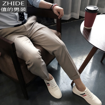 SUNTEK夏季九分裤男 修身款小脚裤英伦商务西裤男士休闲裤免烫9分裤子潮西裤