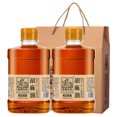 亚麻公社胡麻油油体清透坚果醇香色泽鲜明礼盒装909ml*2桶
