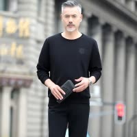 SUNTEK爸爸长袖棉T恤男士春秋冬中年大码加绒卫衣格子圆领休闲打底衫卫衣