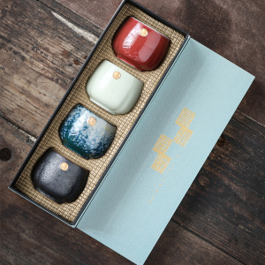 苏氏陶瓷功夫茶杯 喜字杯个人杯主人杯4个大泡茶杯礼盒装节日伴手礼盒