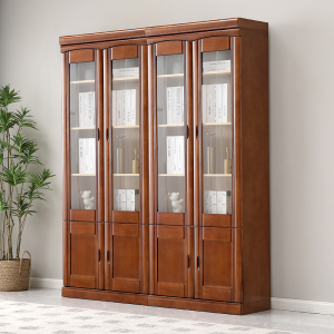 青木川 中式实木书柜书架落地两三四五门自由组合带玻璃门客厅卧室书房家用办公室文件柜储物柜展示柜收纳柜