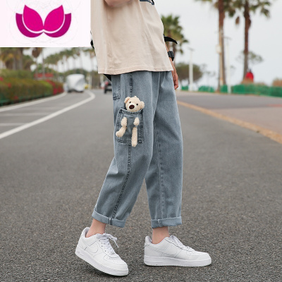 七斓裤子高街潮ins阔腿九分牛仔裤男直筒宽松潮牌韩版百搭男裤款