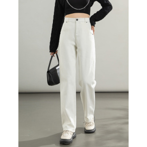 白色牛仔弯刀裤女韩版高腰宽松年春季创意新款水洗镰刀裤