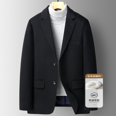 含桑蚕丝山羊绒男士西服秋冬季新款纯手工双面尼羊毛西装休闲外套