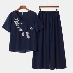 2026年气质妈妈装雪纺套装中老年轻薄款衣服40-60岁中年两件套女