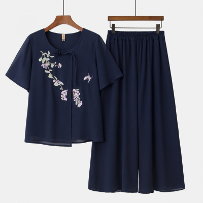 2026年气质妈妈装雪纺套装中老年轻薄款衣服40-60岁中年两件套女