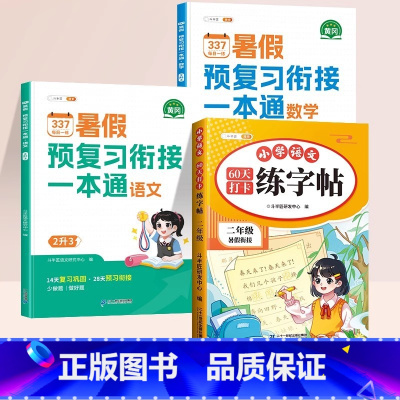[三册]语文+数学+练字帖 二升三 [正版]2025新版二升三暑假衔接337预复习一本通语文数学全套同步人教版小学二年级