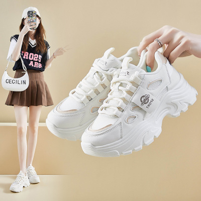 ins潮韩版新款老爹鞋女2025夏季休闲鞋网面透气增高