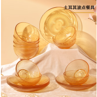 咪酷高硼硅餐具 耐热玻璃 琥珀色 家用可微波 碗具 16件套